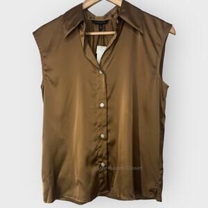 Banana Republic S Brown Satin Sleeveless Button Down Blouse Top Quiet Luxury